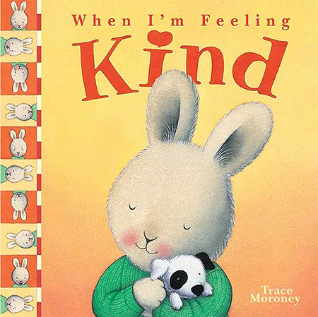 Children's book cover: Bunny cuddling toy.