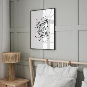 White inspirational poster: Reach for the Stars - on wall