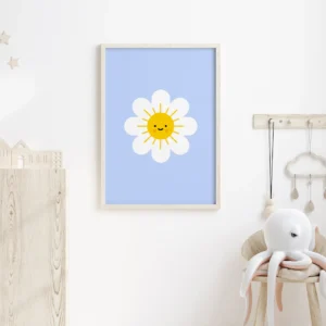Smiling sun flower art on child's room wall